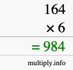 How to calculate 164 times 6 using long multiplication How to calculate 164 times 6 using long multiplication
