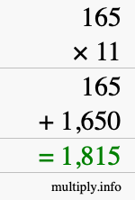 How to calculate 165 times 11 using long multiplication How to calculate 165 times 11 using long multiplication