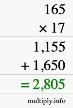 How to calculate 165 times 17 using long multiplication How to calculate 165 times 17 using long multiplication