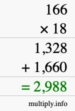 How to calculate 166 times 18 using long multiplication How to calculate 166 times 18 using long multiplication