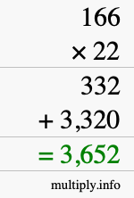 How to calculate 166 times 22 using long multiplication How to calculate 166 times 22 using long multiplication