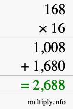How to calculate 168 times 16 using long multiplication How to calculate 168 times 16 using long multiplication