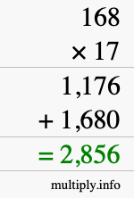 How to calculate 168 times 17 using long multiplication How to calculate 168 times 17 using long multiplication