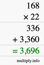 How to calculate 168 times 22 using long multiplication How to calculate 168 times 22 using long multiplication