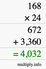 How to calculate 168 times 24 using long multiplication How to calculate 168 times 24 using long multiplication