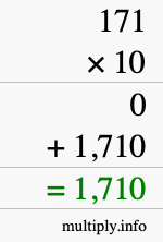 How to calculate 171 times 10 using long multiplication How to calculate 171 times 10 using long multiplication