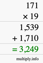 How to calculate 171 times 19 using long multiplication How to calculate 171 times 19 using long multiplication