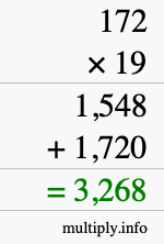 How to calculate 172 times 19 using long multiplication How to calculate 172 times 19 using long multiplication