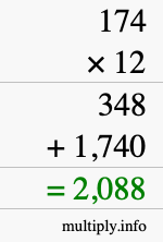 How to calculate 174 times 12 using long multiplication How to calculate 174 times 12 using long multiplication