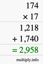 How to calculate 174 times 17 using long multiplication How to calculate 174 times 17 using long multiplication