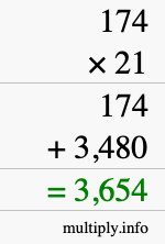 How to calculate 174 times 21 using long multiplication How to calculate 174 times 21 using long multiplication