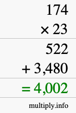 How to calculate 174 times 23 using long multiplication How to calculate 174 times 23 using long multiplication
