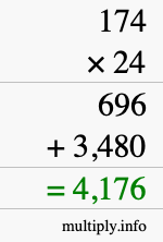How to calculate 174 times 24 using long multiplication How to calculate 174 times 24 using long multiplication
