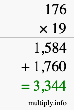 How to calculate 176 times 19 using long multiplication How to calculate 176 times 19 using long multiplication