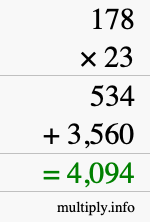 How to calculate 178 times 23 using long multiplication How to calculate 178 times 23 using long multiplication