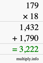 How to calculate 179 times 18 using long multiplication