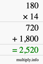 How to calculate 180 times 14 using long multiplication How to calculate 180 times 14 using long multiplication
