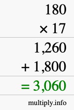 How to calculate 180 times 17 using long multiplication How to calculate 180 times 17 using long multiplication
