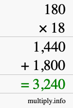 How to calculate 180 times 18 using long multiplication How to calculate 180 times 18 using long multiplication