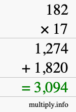 How to calculate 182 times 17 using long multiplication How to calculate 182 times 17 using long multiplication
