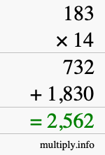 How to calculate 183 times 14 using long multiplication How to calculate 183 times 14 using long multiplication