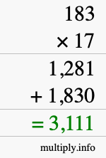 How to calculate 183 times 17 using long multiplication How to calculate 183 times 17 using long multiplication