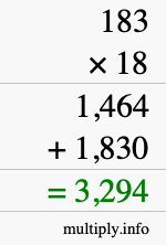 How to calculate 183 times 18 using long multiplication