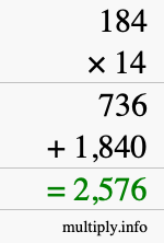 How to calculate 184 times 14 using long multiplication How to calculate 184 times 14 using long multiplication