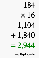 How to calculate 184 times 16 using long multiplication How to calculate 184 times 16 using long multiplication
