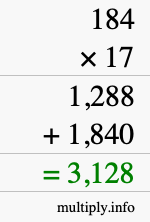How to calculate 184 times 17 using long multiplication How to calculate 184 times 17 using long multiplication