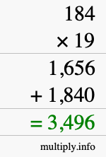 How to calculate 184 times 19 using long multiplication How to calculate 184 times 19 using long multiplication