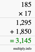 How to calculate 185 times 17 using long multiplication How to calculate 185 times 17 using long multiplication