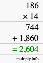 How to calculate 186 times 14 using long multiplication How to calculate 186 times 14 using long multiplication
