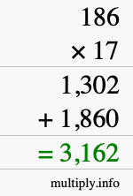 How to calculate 186 times 17 using long multiplication How to calculate 186 times 17 using long multiplication