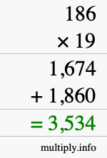 How to calculate 186 times 19 using long multiplication How to calculate 186 times 19 using long multiplication