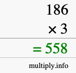 How to calculate 186 times 3 using long multiplication How to calculate 186 times 3 using long multiplication