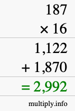 How to calculate 187 times 16 using long multiplication How to calculate 187 times 16 using long multiplication