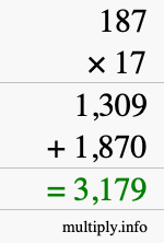 How to calculate 187 times 17 using long multiplication How to calculate 187 times 17 using long multiplication