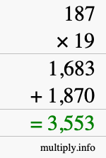 How to calculate 187 times 19 using long multiplication How to calculate 187 times 19 using long multiplication