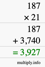 How to calculate 187 times 21 using long multiplication How to calculate 187 times 21 using long multiplication