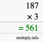 How to calculate 187 times 3 using long multiplication How to calculate 187 times 3 using long multiplication