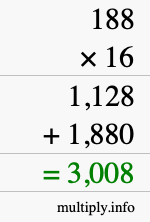 How to calculate 188 times 16 using long multiplication How to calculate 188 times 16 using long multiplication