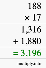 How to calculate 188 times 17 using long multiplication How to calculate 188 times 17 using long multiplication