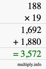 How to calculate 188 times 19 using long multiplication How to calculate 188 times 19 using long multiplication