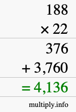 How to calculate 188 times 22 using long multiplication