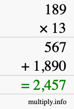 How to calculate 189 times 13 using long multiplication How to calculate 189 times 13 using long multiplication