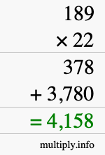 How to calculate 189 times 22 using long multiplication