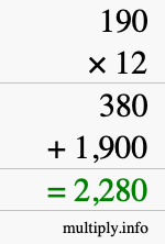 How to calculate 190 times 12 using long multiplication How to calculate 190 times 12 using long multiplication