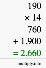 How to calculate 190 times 14 using long multiplication How to calculate 190 times 14 using long multiplication