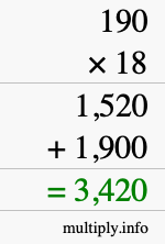 How to calculate 190 times 18 using long multiplication How to calculate 190 times 18 using long multiplication
